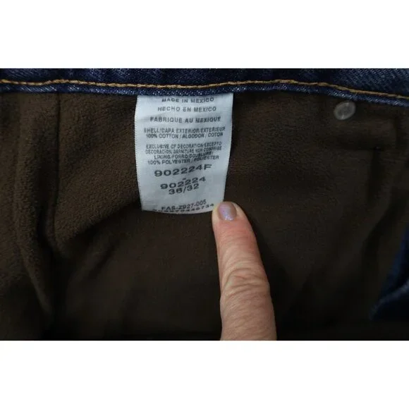 Vintage Cabelas Mens 36x32 Faded Fleece Lined Wide Leg Denim Jeans Blue Cotton